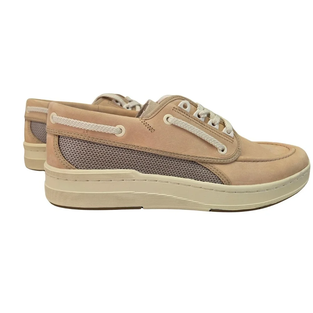 Sperry Top-Sider 2-Eye Men's Boat Shoes Beige Leather Mesh Cream Sole Size 11.5